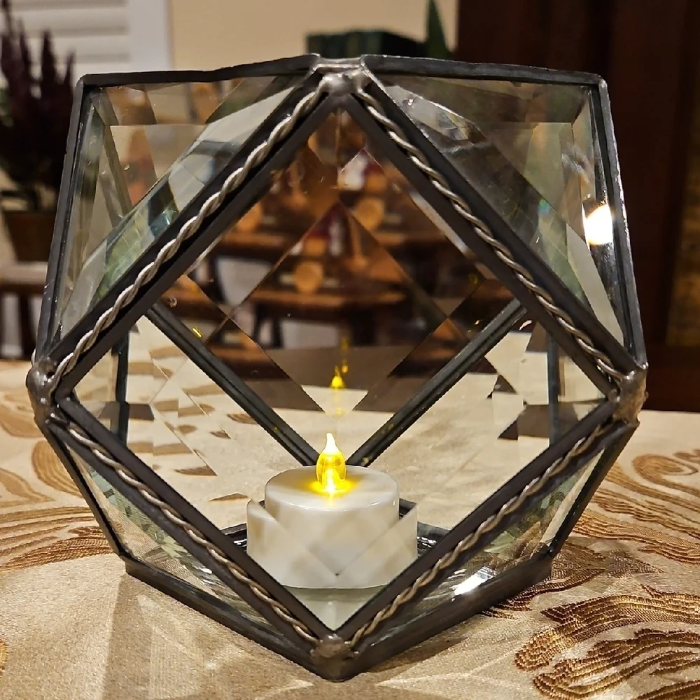 Geometric Glass Candle Holder/Terrarium/Suncatcher, Refracts Light Beautifully